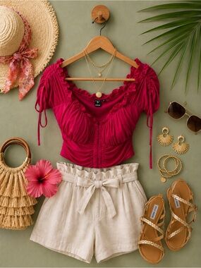 Windsor Hot Pink Ruffled Corset Crop Top